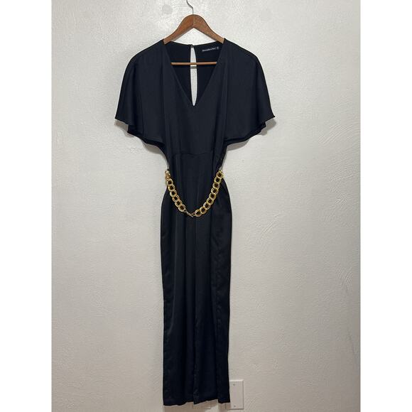 Abercrombie&Fitch Y2K Silky Angle Sleeve Jumpsuit Belt XS Navy Day to Night Glam - Picture 1 of 13